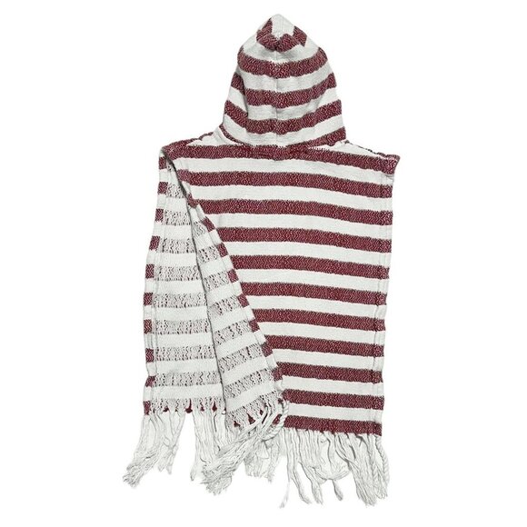 Turkish Peshtemal Hooded Beach Poncho for Kids Red/White Stripes - Picture 3 of 3
